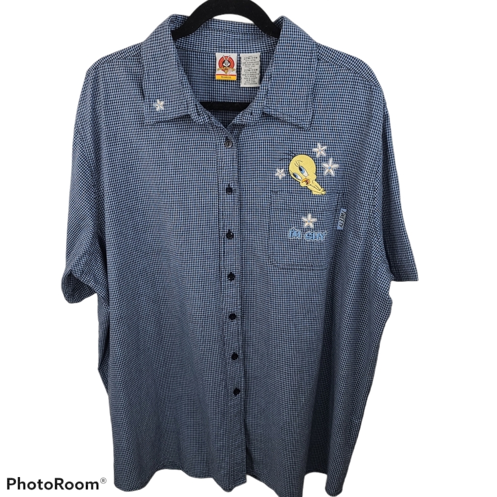 Vintage Warner Bros. Looney Tunes Tweety Bird Short Sleeve Button Shirt 22W/24W